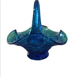 Vintage blue art glass basket